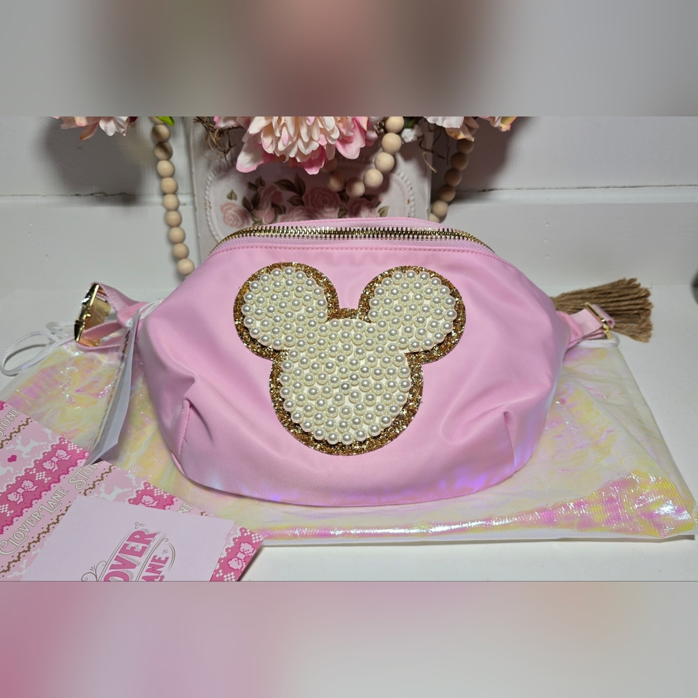 NWT Stoney Clover Jumbo Nylon Fanny Bag Disney Mickey Mouse Glitter Pearl Patch